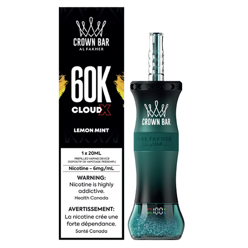 Al Fakher Crown X 60K Lemon Mint disposable vape device with digital display and adjustable airflow design.