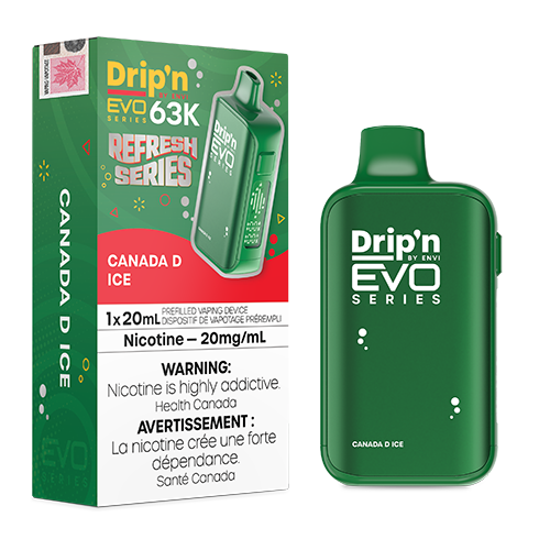 Drip’n EVO 63K disposable vape device with digital display and adjustable airflow design.
