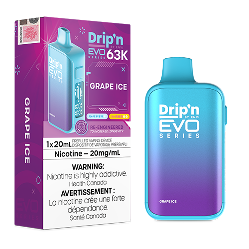 Drip’n EVO 63K disposable vape device with digital display and adjustable airflow design.