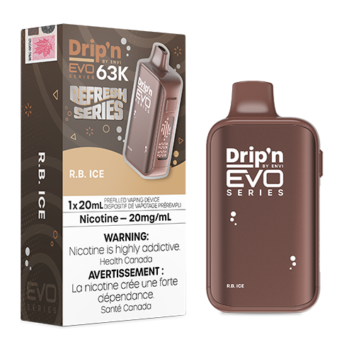 Drip’n EVO 63K disposable vape device with digital display and adjustable airflow design.