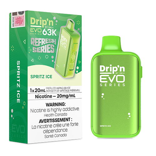 Drip’n EVO 63K disposable vape device with digital display and adjustable airflow design.