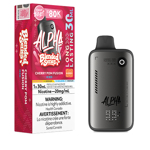 Flavour Beast Alpha Cherry Pom Fusion Disposable Cherry Pomegranate Mint vape flavour featuring sweet cherry, tangy pomegranate, and refreshing mint notes.