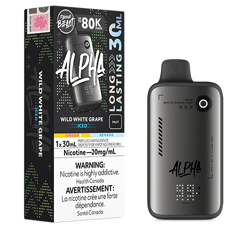 Flavour Beast Alpha 80K Wild White Grape Iced disposable vape featuring sweet white grape flavour with a refreshing icy finish in a sleek high-capacity design
