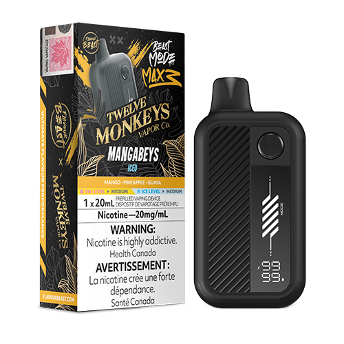Flavour Beast Mode Max 3 Tweleve Monkeys Disposable Mangabeys Iced a mango, pineapple, guava blend.