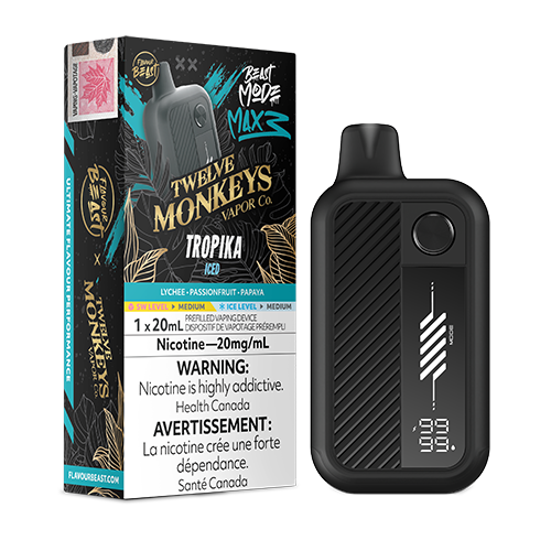 Flavour Beast Mode Max 3 Tweleve Monkeys Disposable Tropika a tropical blend of Lychee, Papaya and Passion Fruit.
