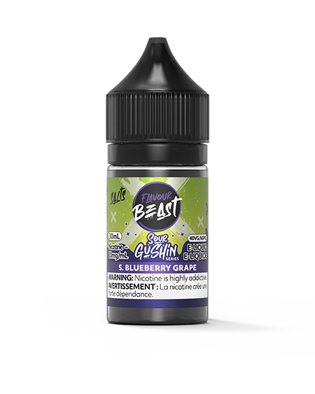 Flavour Beast S. Gushin Blueberry Grape salt nic e-liquid with blueberry and grape flavour for pod systems.