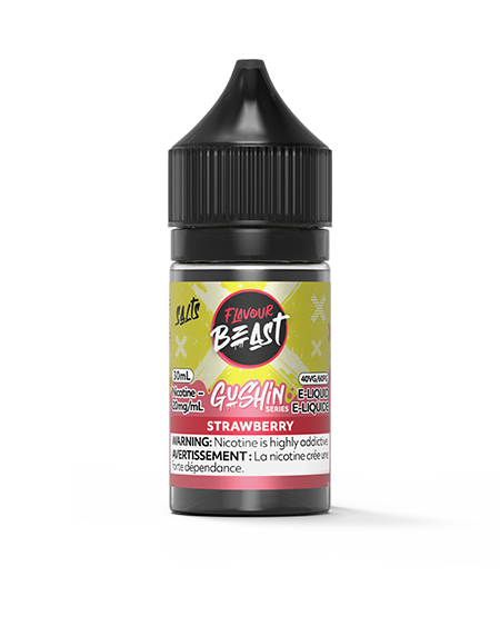Flavour Beast Gushin Strawberry salt nic e-liquid with bright strawberry flavour for pod systems