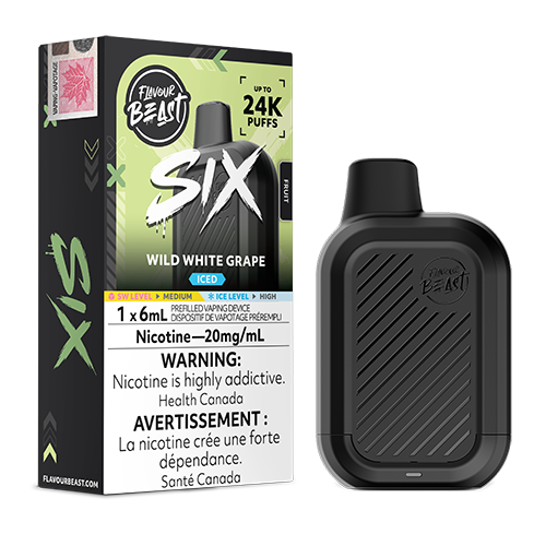 Flavour Beast SIX Disposable Wild White Grape Ice vape flavour featuring fresh white grape with an icy finish.
