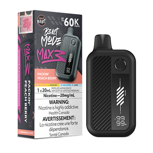 Flavour Beast Mode Max 3 Packin Peach Berry Peach Mixed Berries vape flavour featuring juicy peaches and a blend of sweet, ripe berries.