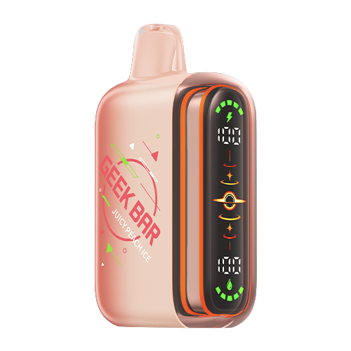 Geek Bar Pulse 2 Juicy Peach Ice Disposable Vape with up to 80,000 puffs, dual mesh coil and USB-C fast charging available at Wicks & Wires Vape Shoppe Canada