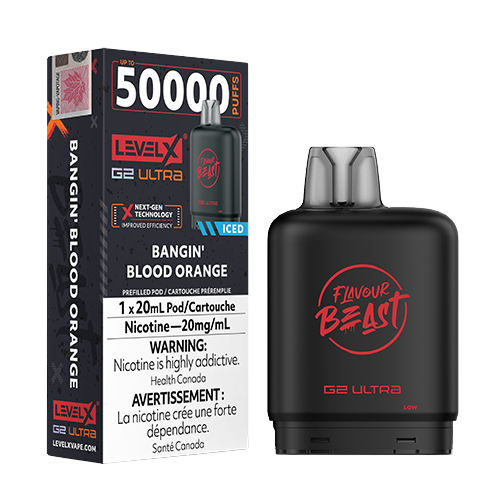 Level X G2 Ultra Pod Bangin' Blood Orange Iced a tangy blood orange with bright citrus flavour.