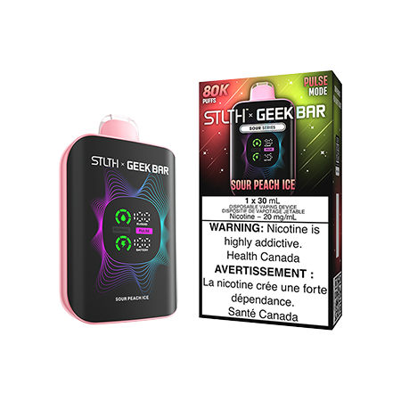 Sour Peach Ice STLTH x GeekBar disposable featuring juicy peach flavour with a cool icy finish in a sleek prefilled design