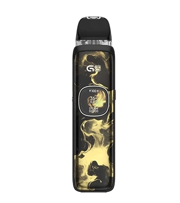 UWELL Caliburn G5 Black Gold pod kit with 1600mAh battery, HD display, and GPP Alpha pod technology.
