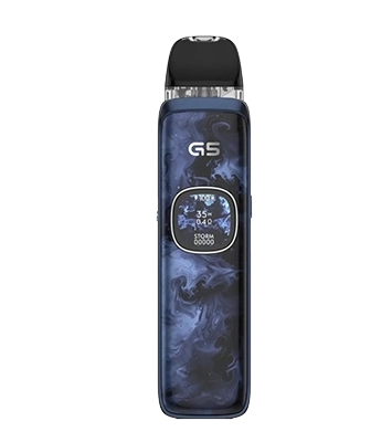 UWELL Caliburn G5 Navy Ripples pod kit with 1600mAh battery, HD display, and GPP Alpha pod technology.