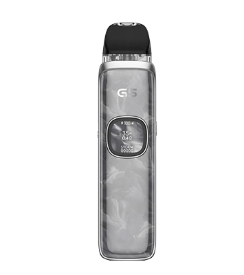 UWELL Caliburn G5 Silver Marble pod kit with 1600mAh battery, HD display, and GPP Alpha pod technology.
