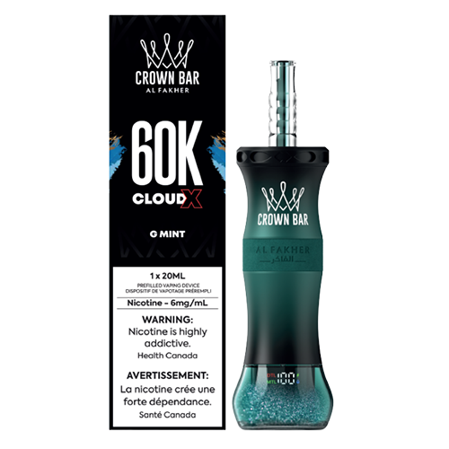 Al Fakher Crown X 60K G Mint disposable vape device with digital display and adjustable airflow design.