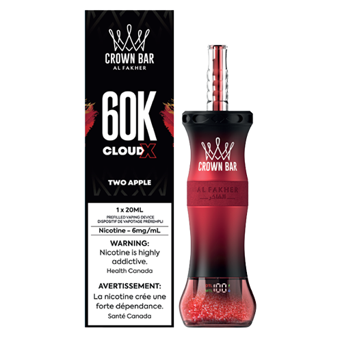 Al Fakher Crown X 60K Two Apple disposable vape device with digital display and adjustable airflow design.