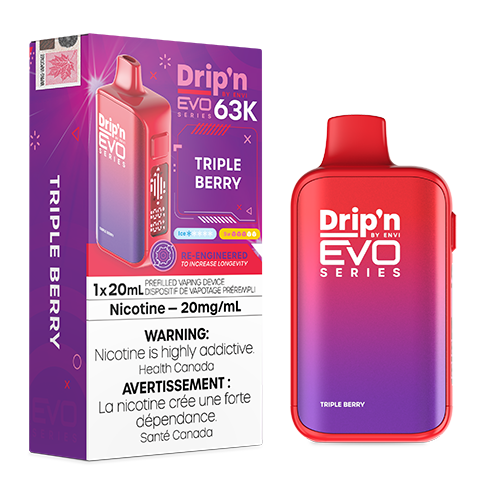 Drip’n EVO 63K disposable vape device with digital display and adjustable airflow design.