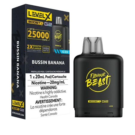 FLAVOUR-BEAST-LEVEL-X-BOOST-BUSSIN-BANANA-Toronto-GTA-Vaughan-Ontario-Canada-Wicks-and-Wires-Vape-Shoppe