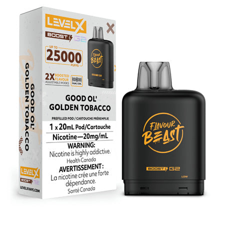 Good Ol' Golden Tobacco by Level X Flavour Beast Boost 25K Toronto GTA Vaughan Ontario Canada Wicks & Wires Vape Shoppe