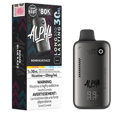 Flavour Beast Alpha 80K Bomb Blue Razz disposable vape featuring bold blue raspberry flavour in a sleek high-capacity design