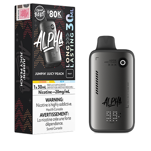 Flavour Beast Alpha 80K Jumpin’ Juicy Peach disposable vape with sweet, juicy peach flavour in a sleek high-capacity design