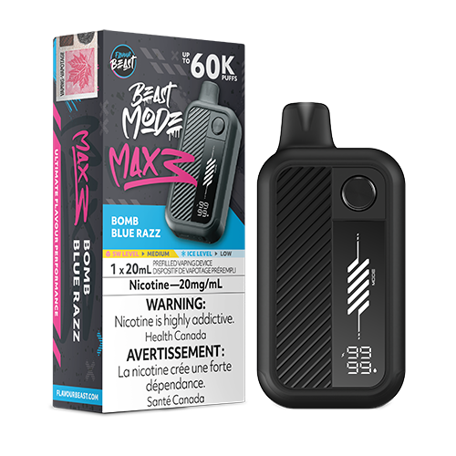 Flavour Beast Mode Max 3 Bomb Blue Razz disposable vape device with blue raspberry flavour.