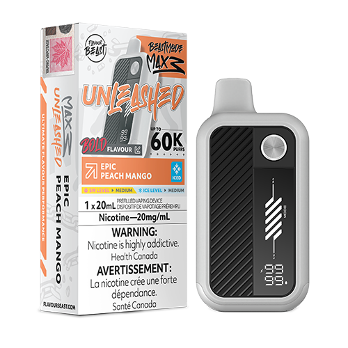 Flavour Beast Mode Max 3 Epic Peach Mango Iced disposable vape with peach mango flavour.