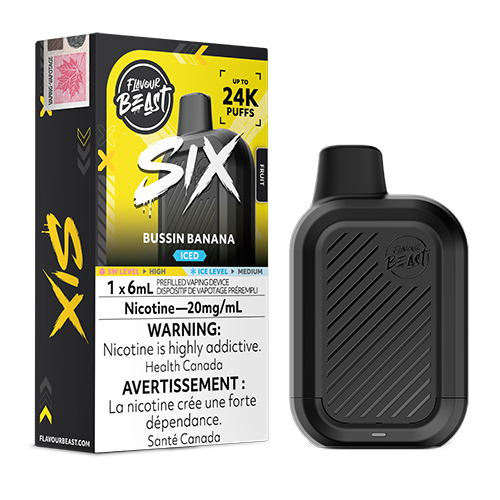 Flavour Beast SIX Bussin Banana Iced disposable vape device with banana flavour