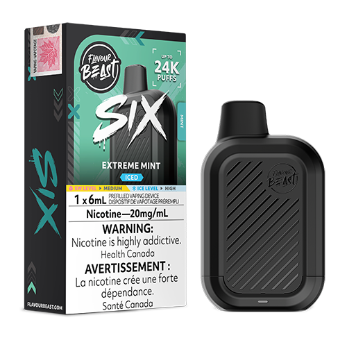 Flavour Beast SIX Extreme Mint Ice vape flavour featuring an intensely refreshing mint profile with an ultra-cooling icy finish.