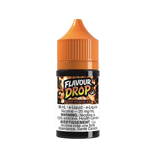 Flavour Drop Nic Salt Sweet, juicy peach flavour blended with a tangy twist and finished with a smooth icy exhale.