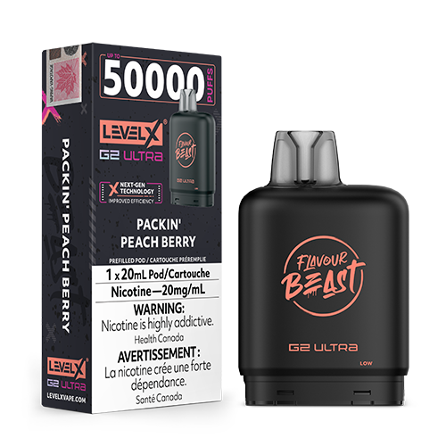 Level X G2 Ultra Pod Packin' Peach Berry a Peach and Mixed Berries flavour.