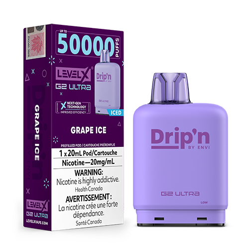 Grape Ice Level X Drip'n G2 Ultra a grape flavour featuring ripe, juicy strawberry with rich fruit flavour and a smooth finish.