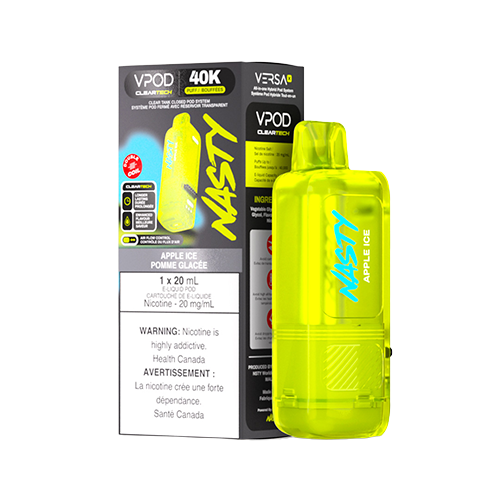 Apple Ice Nasty VPOD Versa X pod featuring a crisp apple flavour with a cool icy finish, designed for the Versa X device with a crystal-clear 20 mL pod.