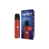 Red STLTH OPEN refillable pod vape kit with 1000mAh battery and adjustable airflow