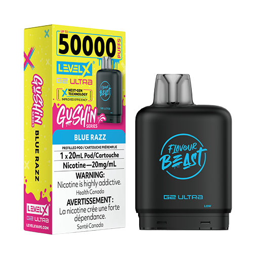 Gushin Blue Razz Level X G2 Ultra pod flavour